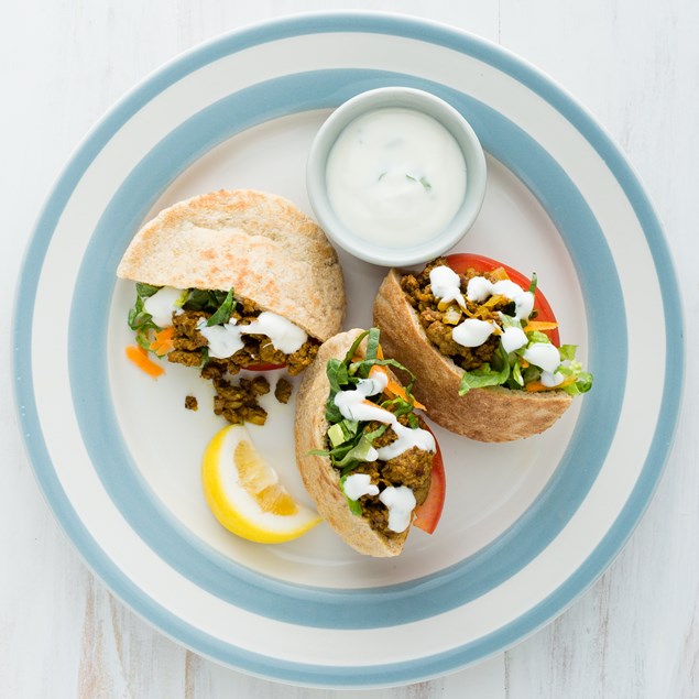 Spiced Lamb Pitas with Coriander Yoghurt