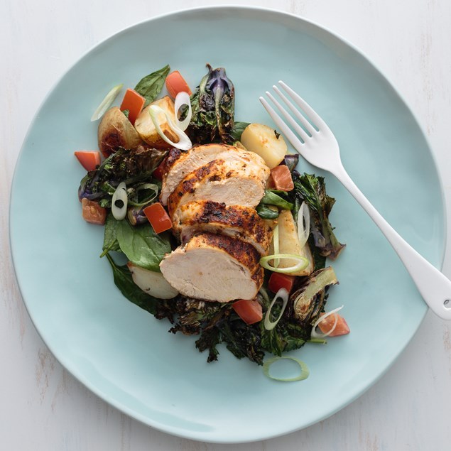 Chermoula Chicken with Roasted Potato Salad and Courgette