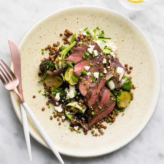Beef Sirloin Steaks With Warm Lentils