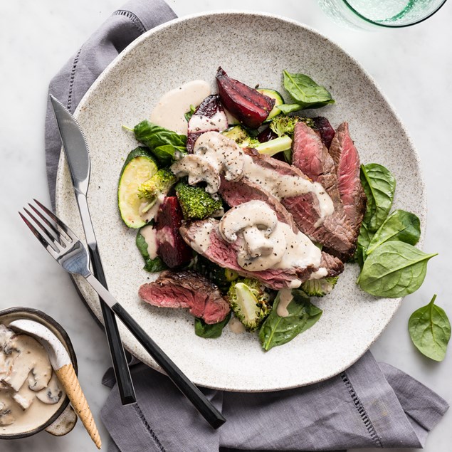 Beef Steaks with Creamy Horseradish Mushroom Sauce