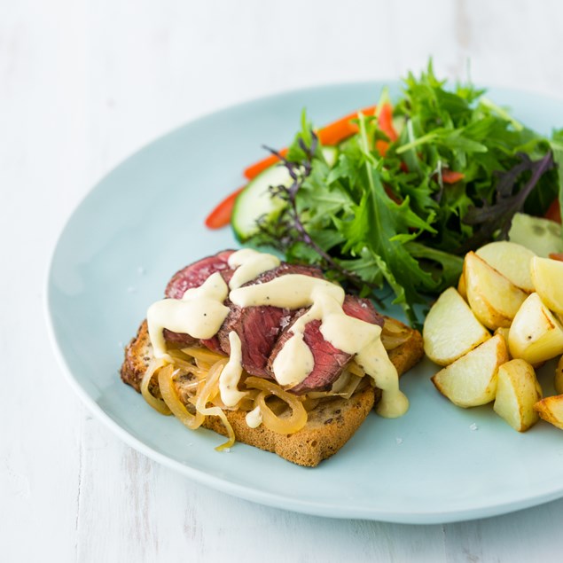 Open Beef Sammies with Caramelised Onions and Béarnaise Sauce