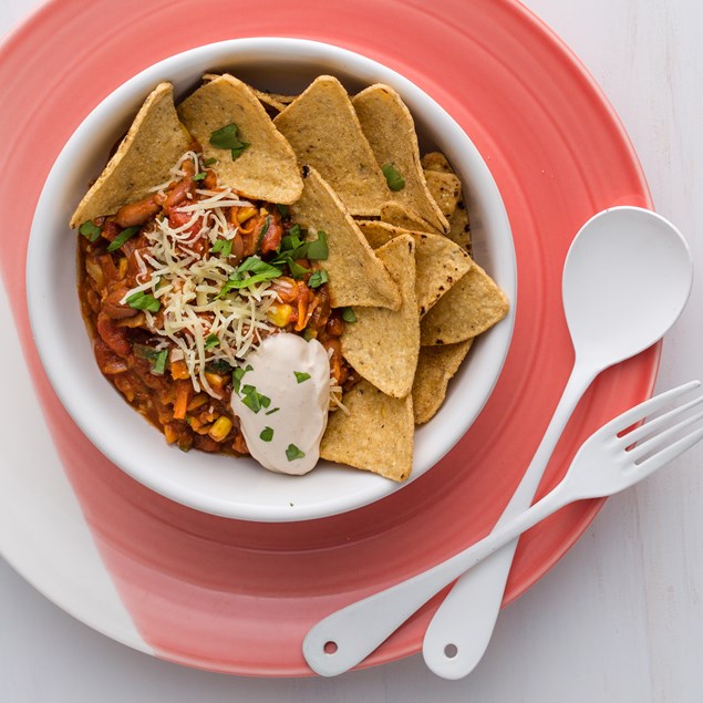 Veggie Bean Nachos with Chipotle Sour Cream