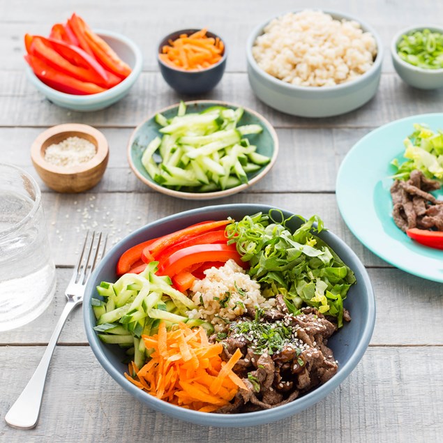 Marinated Japanese Beef Bowls with Teriyaki Dressing