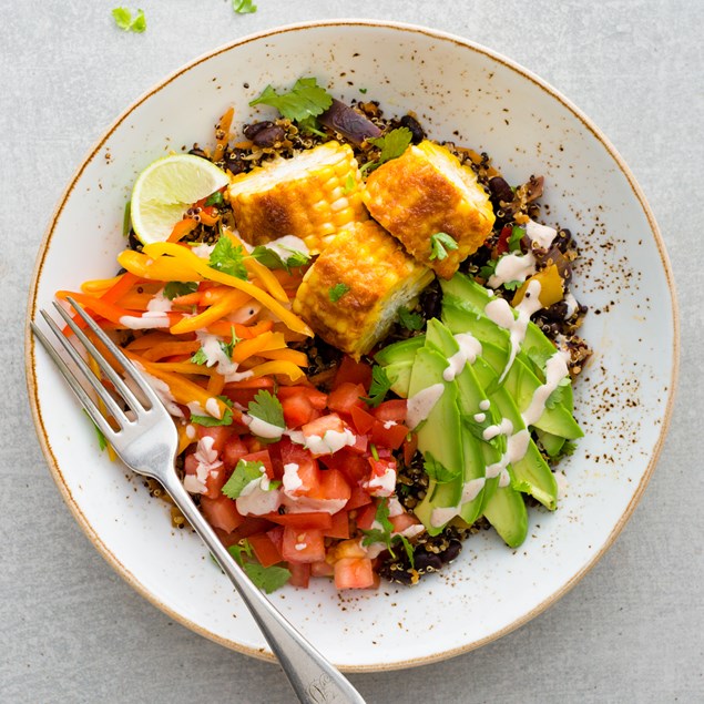 Mexican Buddha Bowls with Corn Wheels and Smoky Mayo