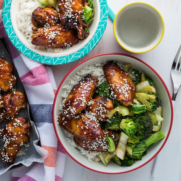 Honey Soy Chicken Nibbles with Coconut Rice & Greens