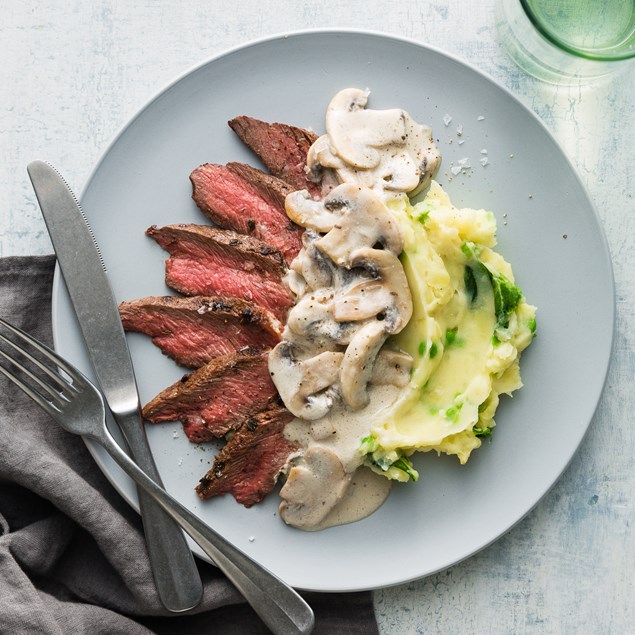 Beef Steaks with Mash and Creamy Mushroom Sauce