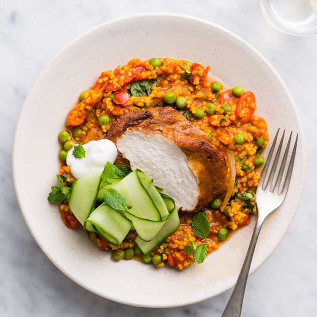 Moroccan Chicken with Tomato Coriander Bulgur