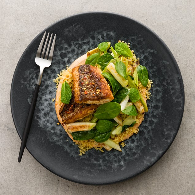 Chermoula Fish with Smoked Almond Couscous