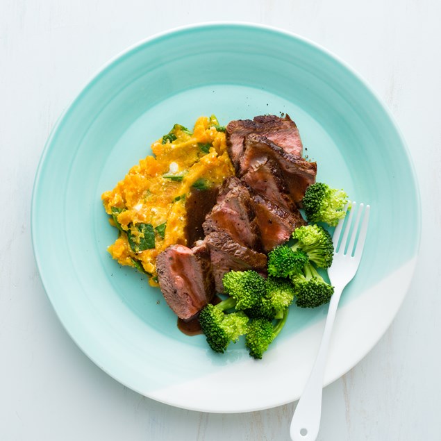 Beef Sirloin Steak with Kumara Feta Mash and Jus