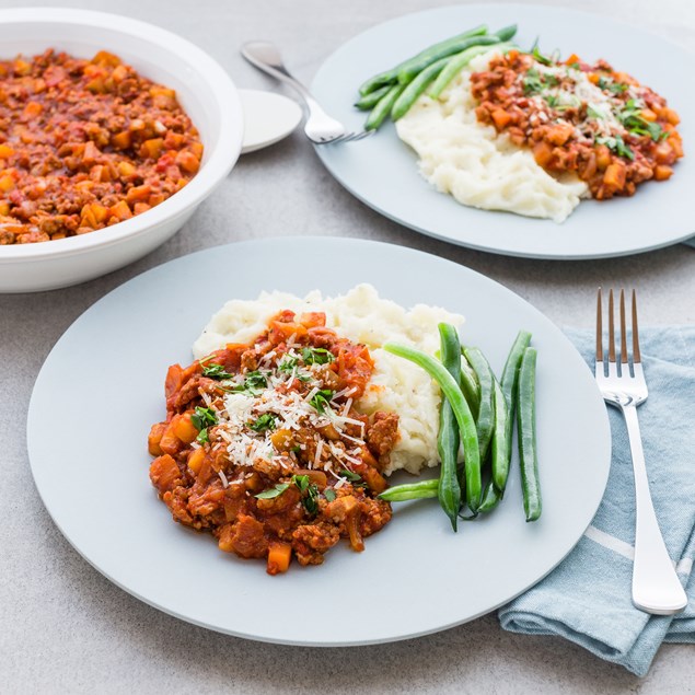 Pork Ragù with Mashed Potato and Parmesan Cheese