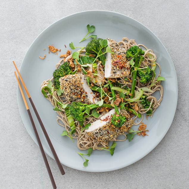 Gomashio Chicken with Soba Noodle Salad and Tokinashi