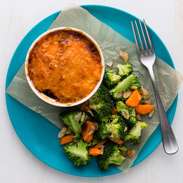 Mince & Cheese Pot Pies with Broccoli and Almonds