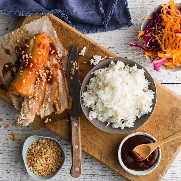 Crispy Pork Belly with Slaw & Asian BBQ Sauce