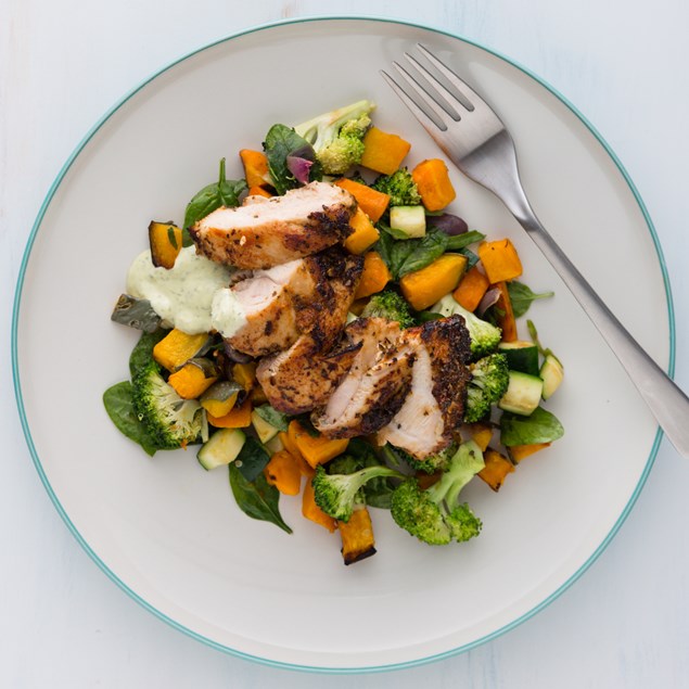 BBQ Chicken Thighs with Honey Roasted Vegetables