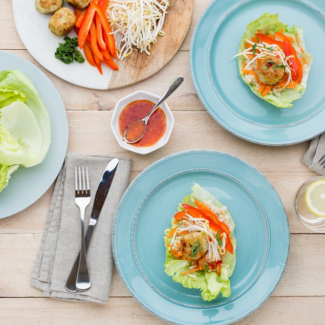 Vietnamese Pork Meatballs with Rice and Lettuce Cups