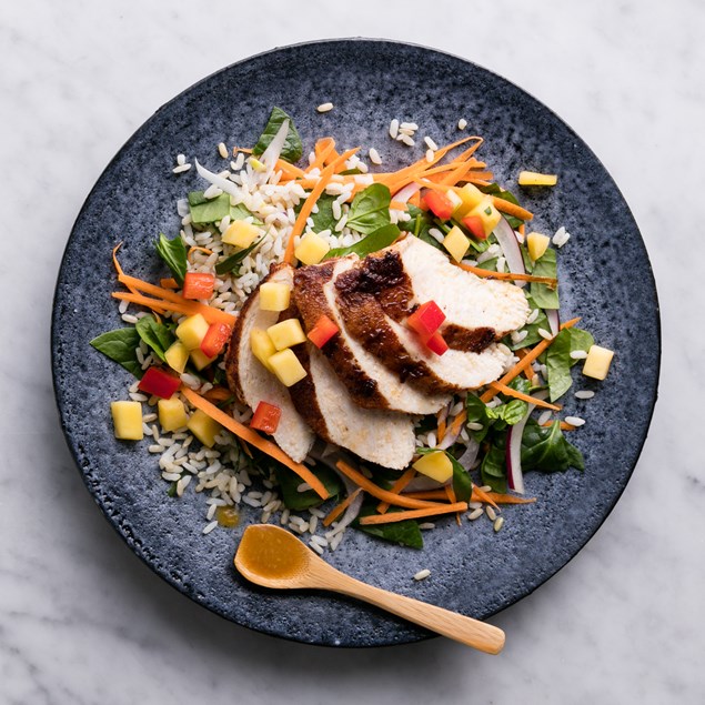 Jerk Chicken with Brown Rice and Mango Sauce