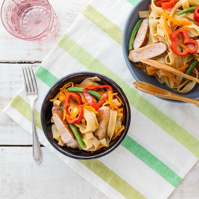 Pork and Veggie Stir-Fry with Plum Soy Noodles