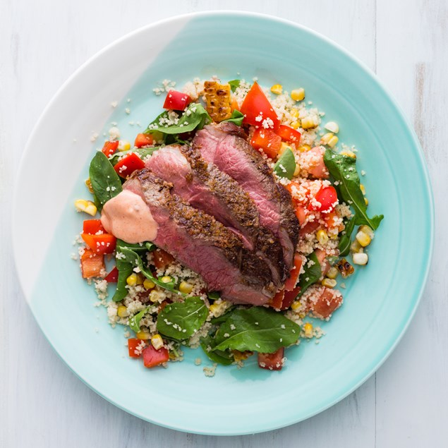 Chipotle Lamb Steaks with Southern Charred Corn Salad