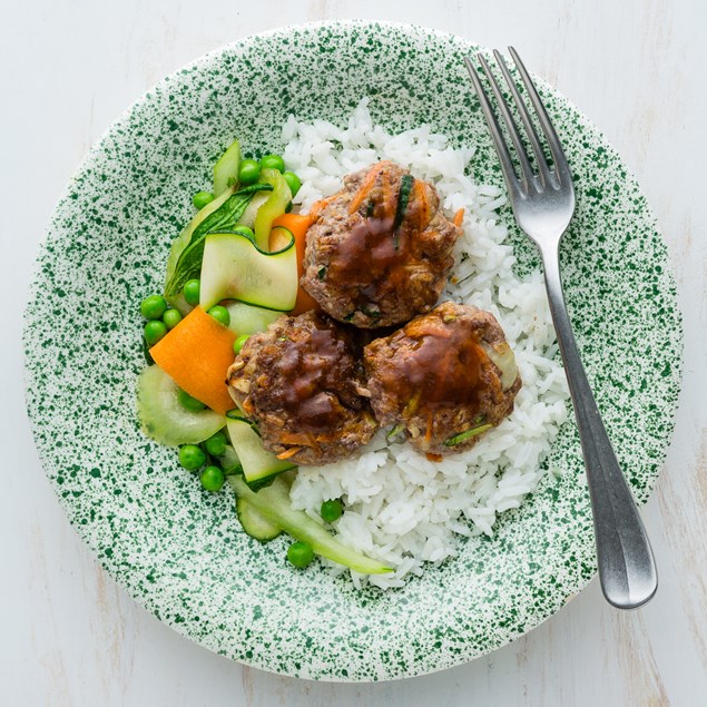 Sticky Asian Lamb Patties with Jasmine Rice