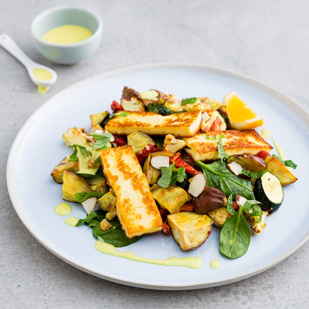 HALLOUMI, KUMARA AND CAULIFLOWER SALAD WITH CURRIED DRESSING