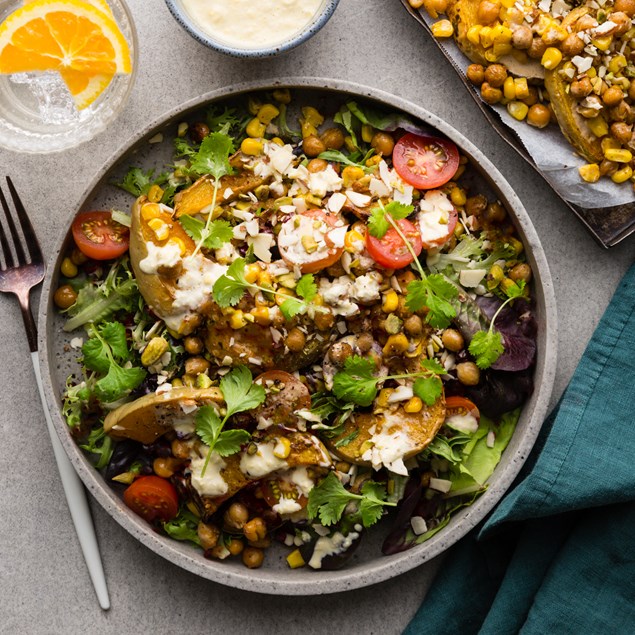 Roasted Pumpkin & Pear Salad with Corn Aioli