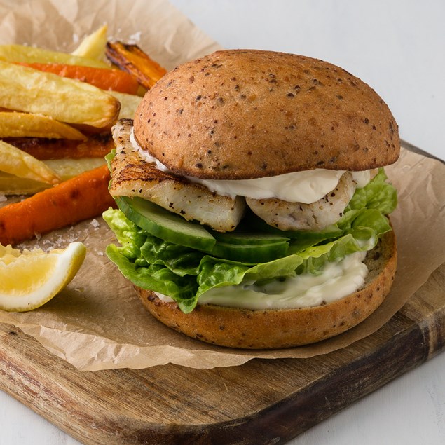 Fish Burgers with Potato and Carrot Fries