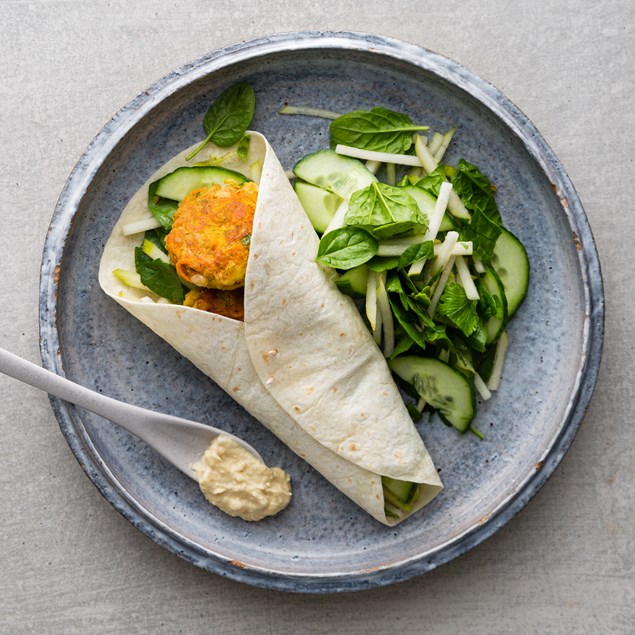 White Bean Falafel Wraps with Indian Pear Salad