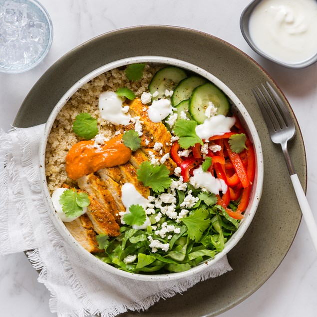 Chicken Shawarma Bowl with Quinoa & Muhammara