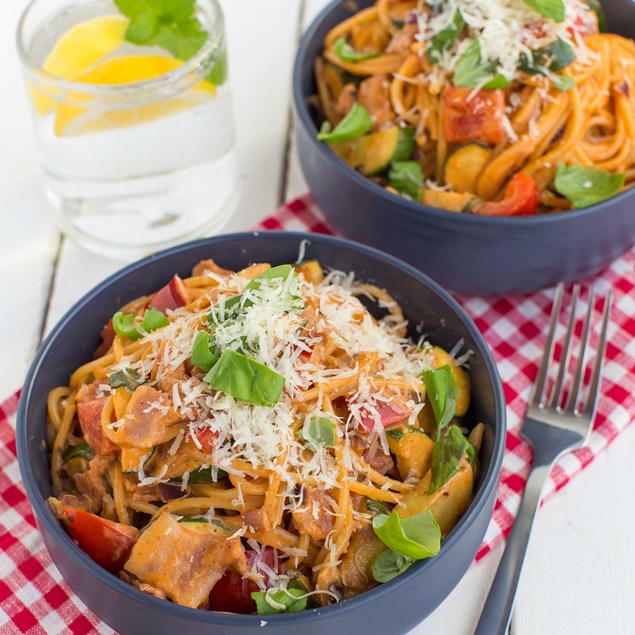 Bacon, Tomato and Courgette Carbonara