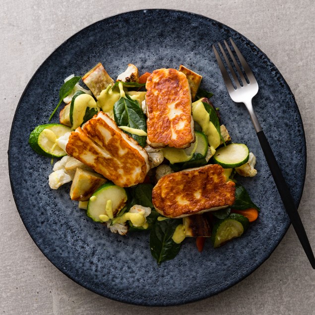 Halloumi, Kumara and Cauliflower Winter Salad with Curried Dressing