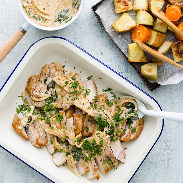 Pork Sirloin and Roasties with Mustard Apple Sauce