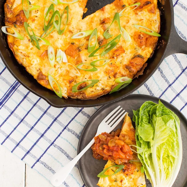 Roast Kumara, Cauliflower and Feta Frittata with Warm Tomato Relish