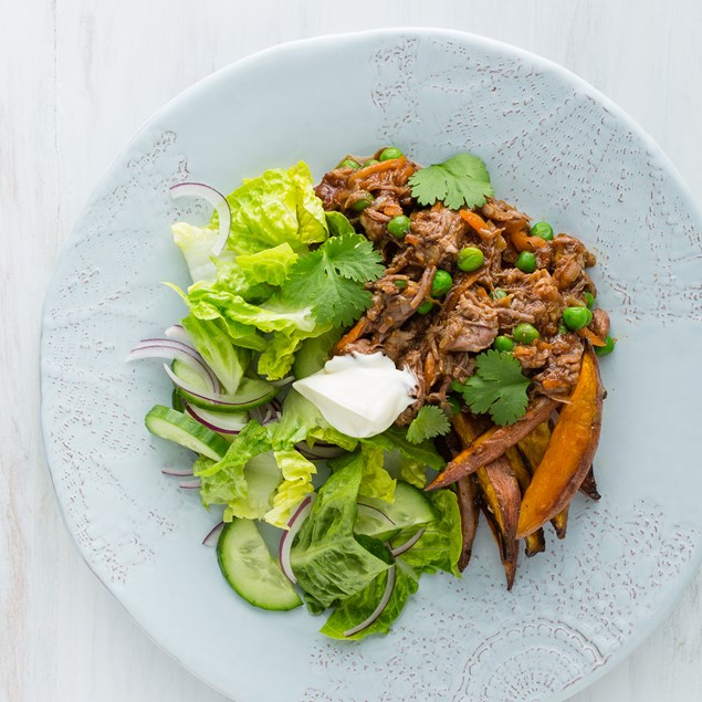 Pulled Beef with Roast Kumara and Green Salad