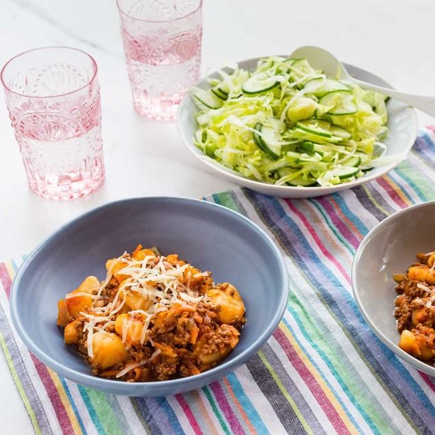 Gnocchi Bolognaise with Shredded Iceberg Salad