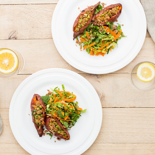 Thai Turkey Stuffed Kumara with Crispy Shallots and Coriander