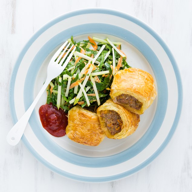 Pork and Cranberry Sausage Rolls with Cucumber Pear Slaw