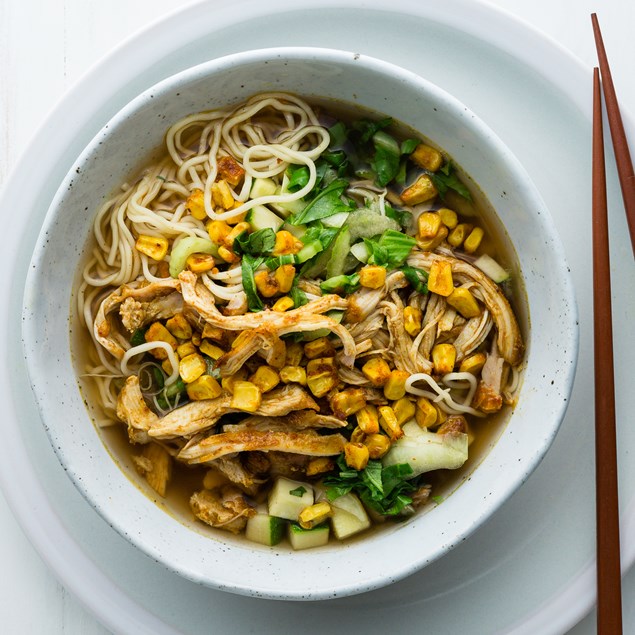 Chicken Noodle Soup with Spiced Corn