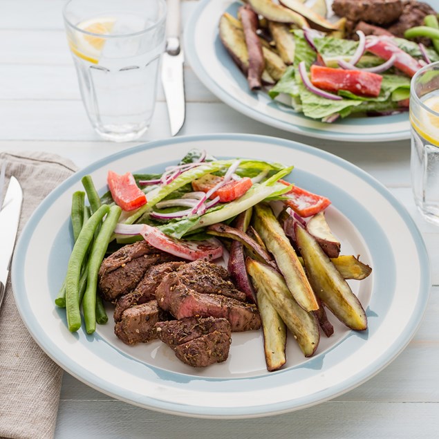 Za'atar Lamb Rump with Kumara Chips and Salad