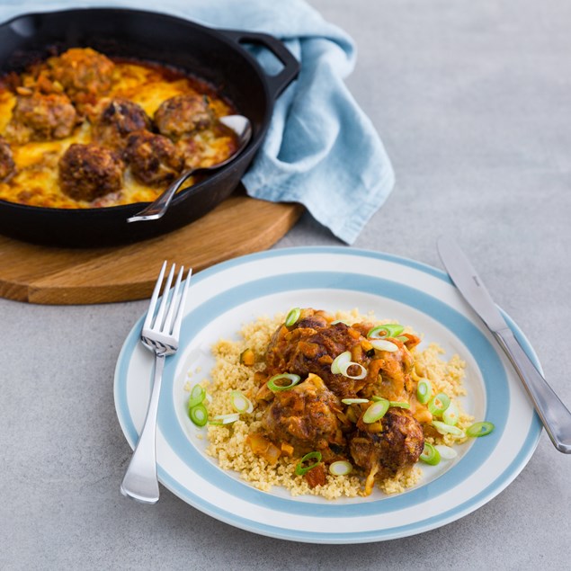 Cheesy Venison Meatballs in Tomato Sauce with Couscous