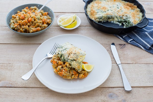 Lemon Fish Bake with Kumara Carrot Crush