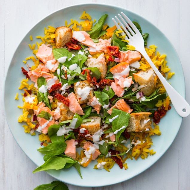 Flaked Salmon Salad with Baked Rice