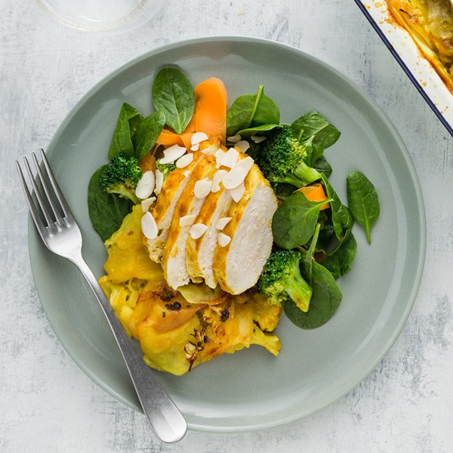 Indian Spiced Chicken with Curried Potato Gratin