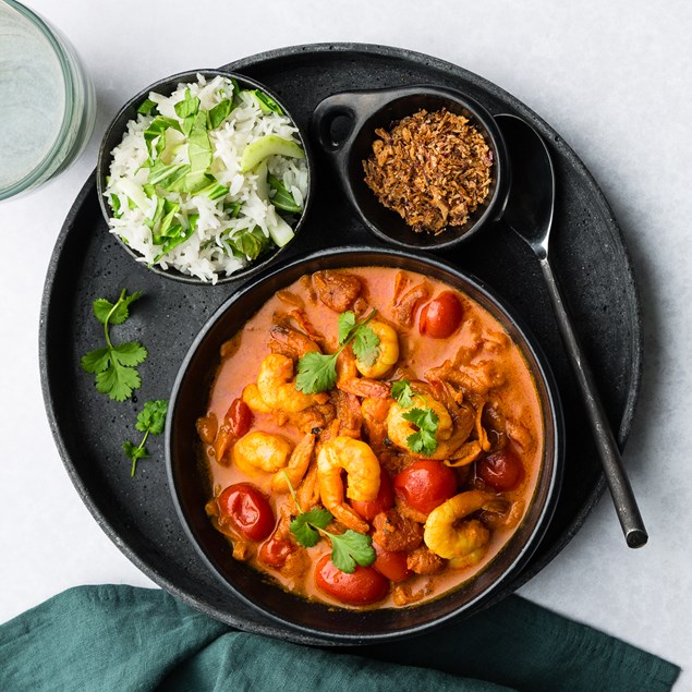 Tamarind Prawn Curry with Crispy Shallots & Rice