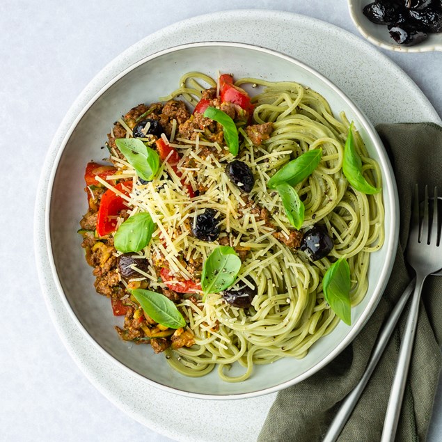 Beef & Pork Ragù with Spinach Spaghetti