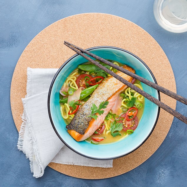 Crispy-Skinned Salmon with Miso Ginger Noodle Broth