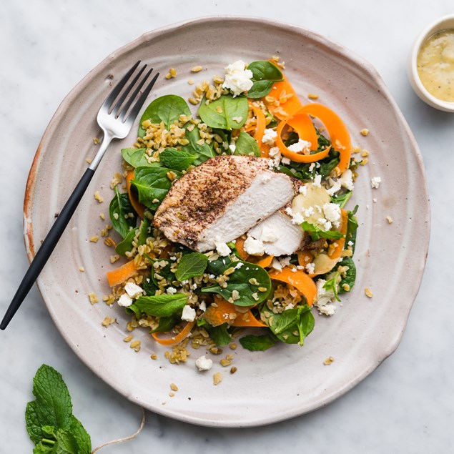 Sumac Chicken With Freekeh Sal Ad And Babaganoush
