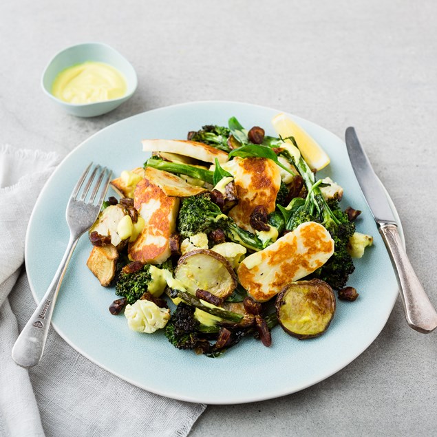 Halloumi, Maori Potato and Cauliflower Salad with Curried Dressing
