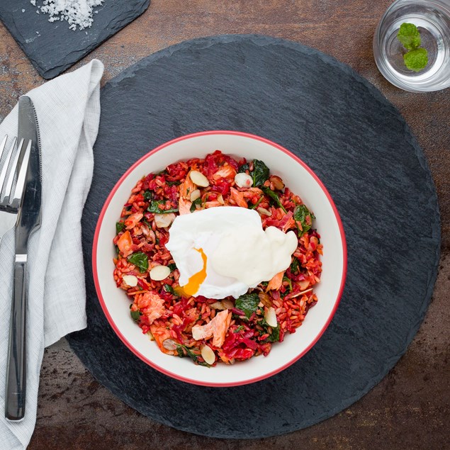 Smoked Salmon with Beetroot and Chive Pilaf