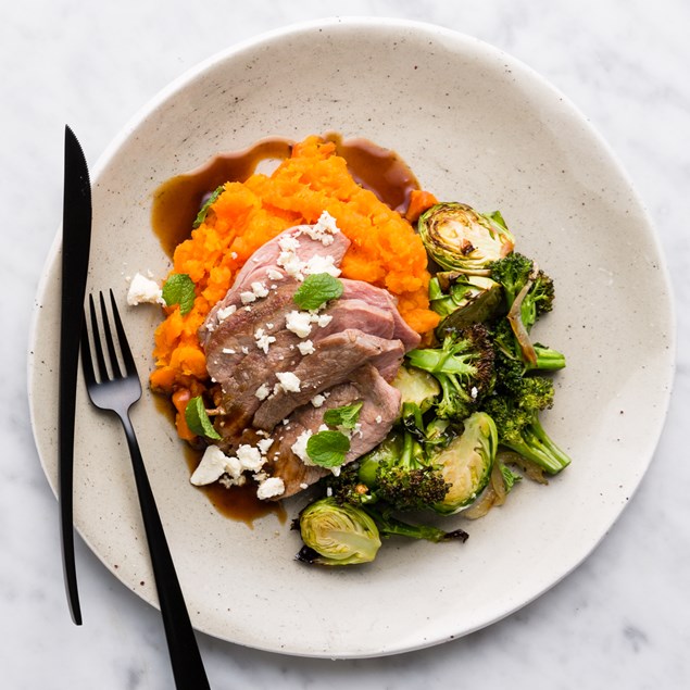 Lamb Rump Steaks with Vegetable Mash and Red Wine Jus