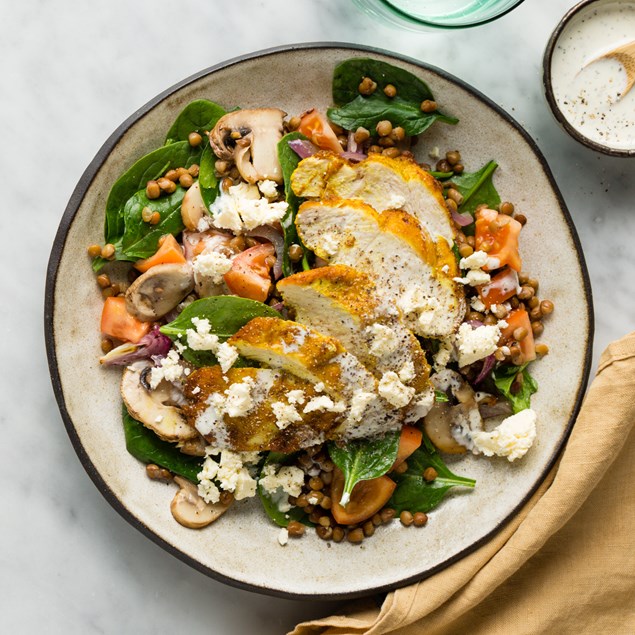Greek Chicken with Mushrooms, Mint Lentil Salad & Tzatziki